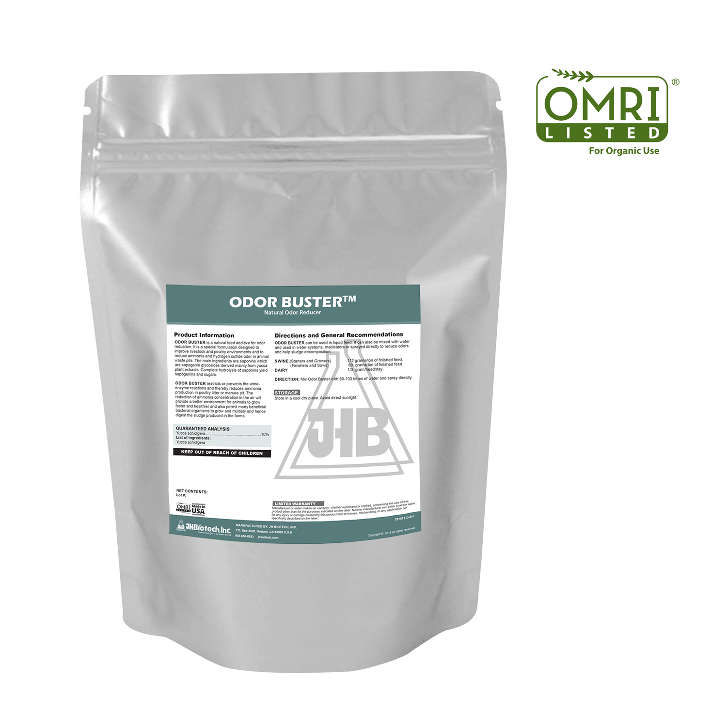 Odor Buster™ Powder | Reductor de olores natural para suplementos para animales | JH Biotech Inc.