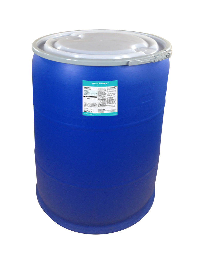A blue barrel with a lid on it that contains Aqua Power™ 5-1-1, an organic fish fertilizer by JH Biotech Inc., which includes slow-release nitrogen.