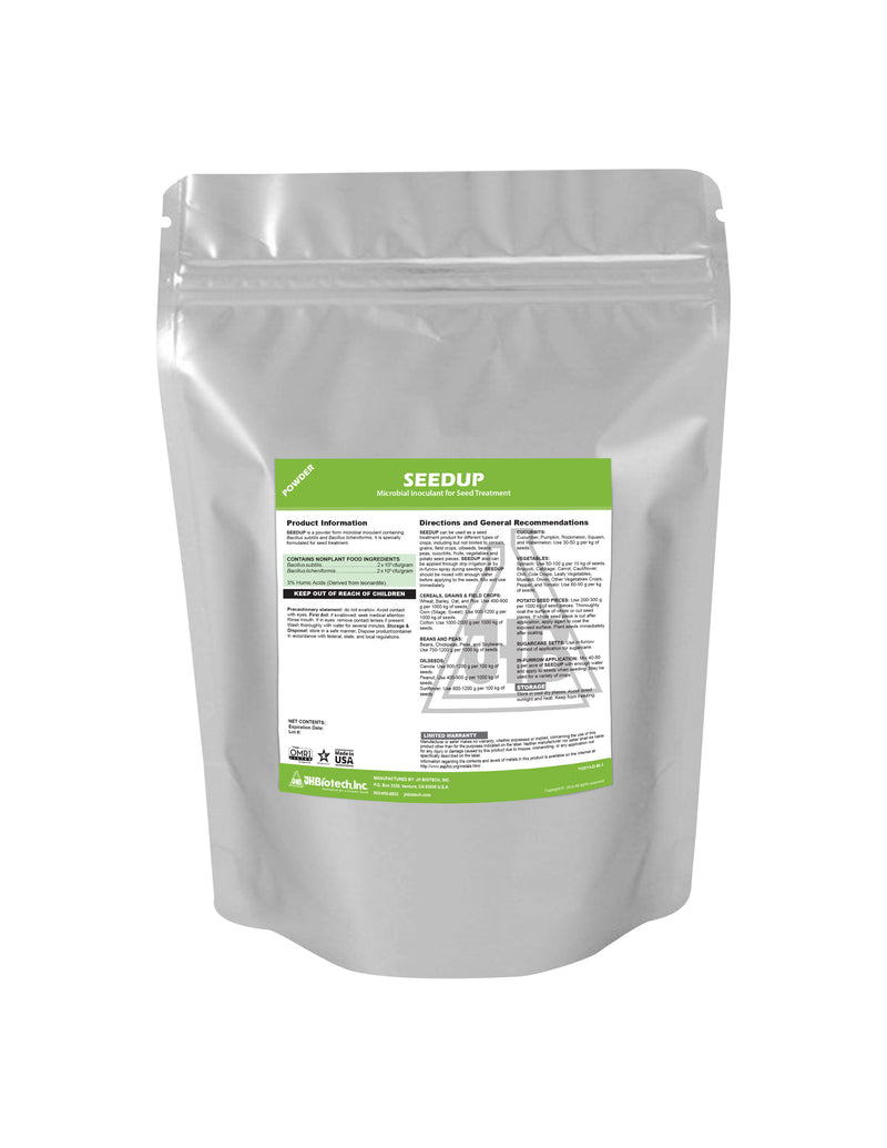 A SeedUp™ bag for seed germination with OMRI SeedUp™ organic root treatment by JH Biotech Inc.