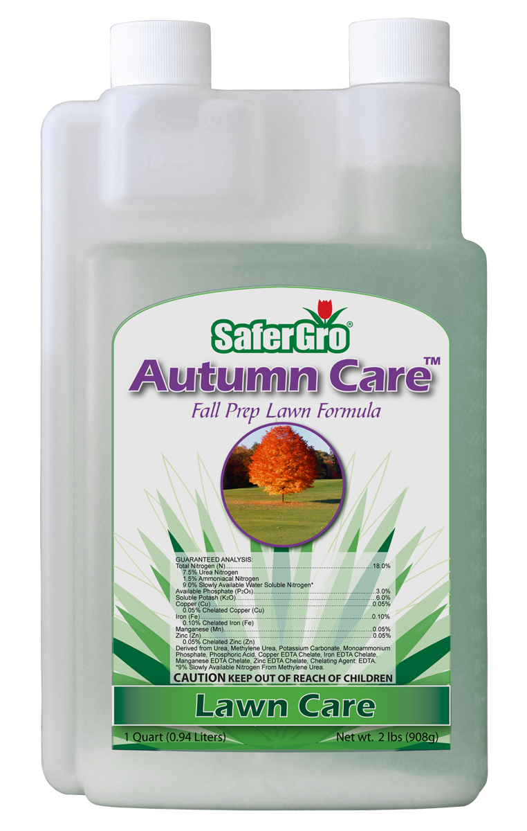 A bottle of Autumn Care™ 18-3-6 | Fall Prep Lawn Formula by SaferGro Online Store, specially formulated for fall prep to ensure optimal lawn health.