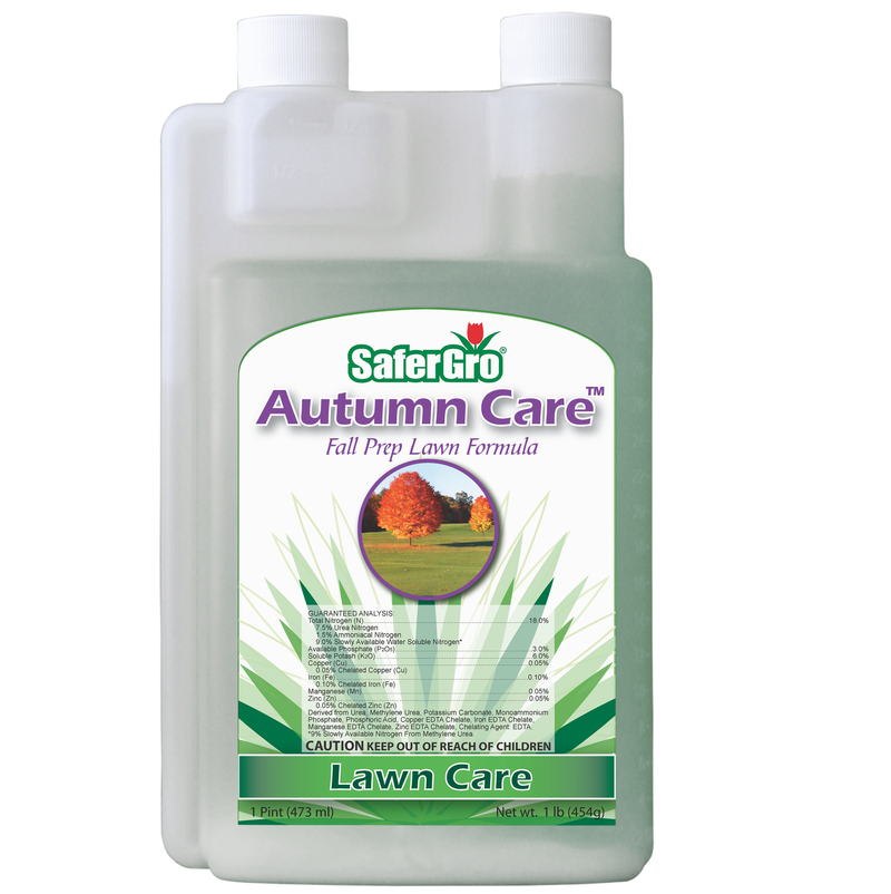 A bottle of Autumn Care™ 18-3-6 | Fall Prep Lawn Formula from SaferGro Online Store.