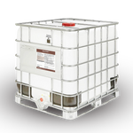 Large industrial storage container with a metal cage on a white background