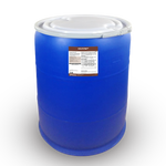 Blue drum with a label on a white background