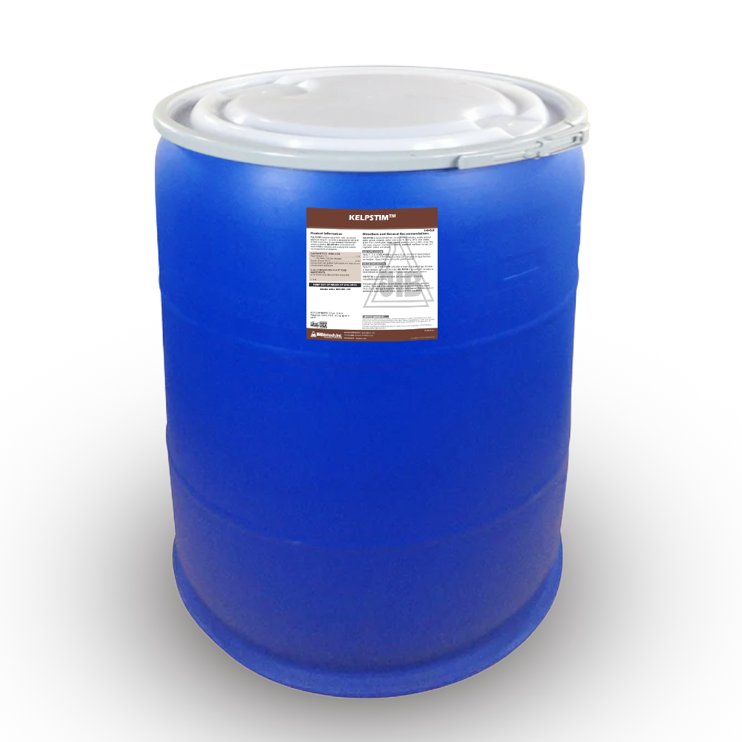 Blue drum with a label on a white background