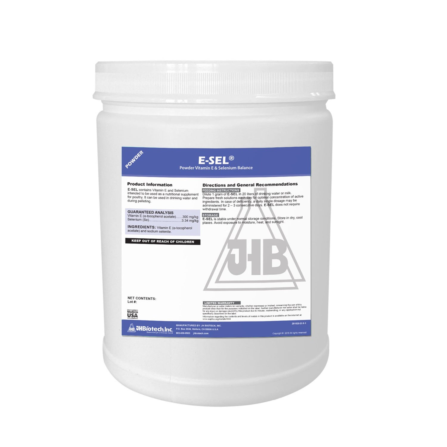E-Sel® | Complemento balanceado de vitamina E y selenio en polvo para animales | JH Biotech Inc.