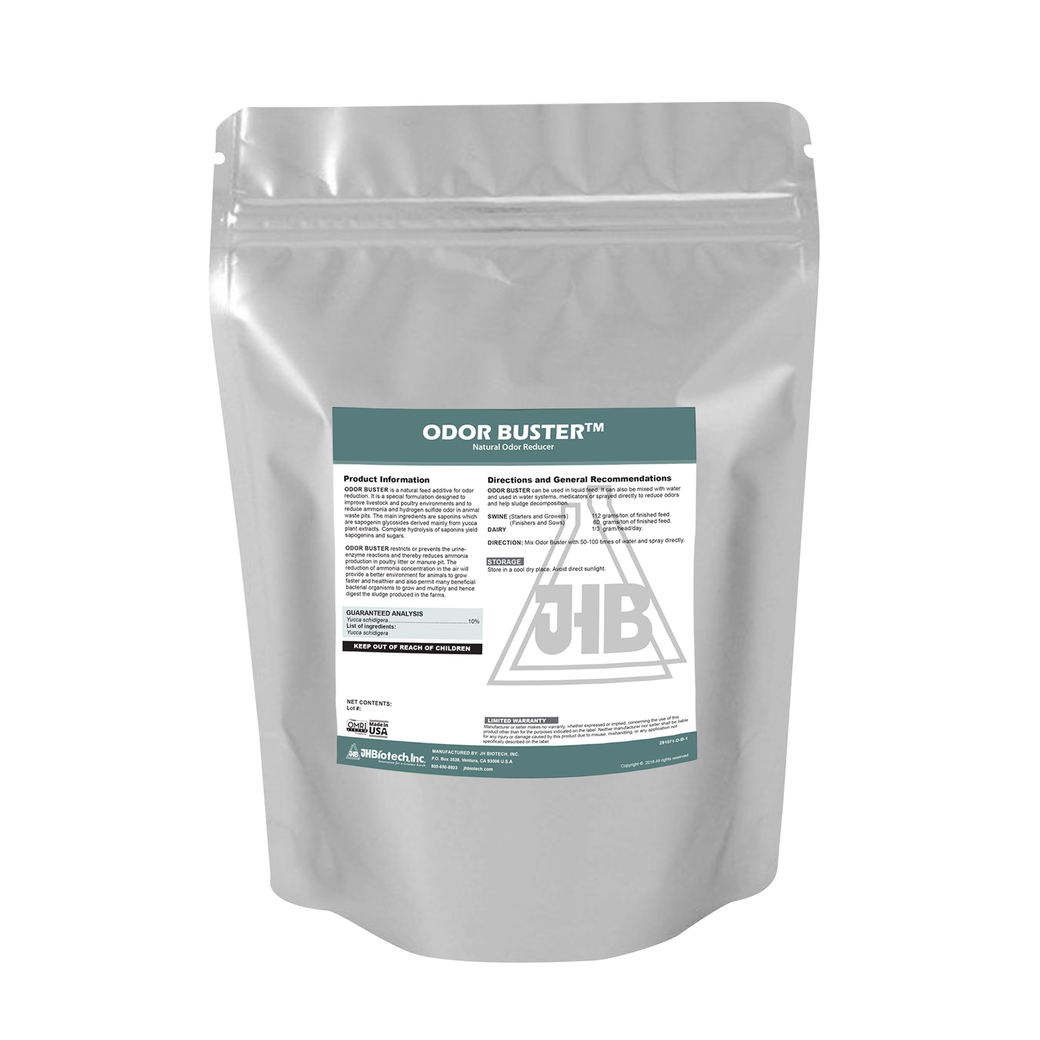 Odor Buster™ Powder | Reductor de olores natural para suplementos para animales | JH Biotech Inc.