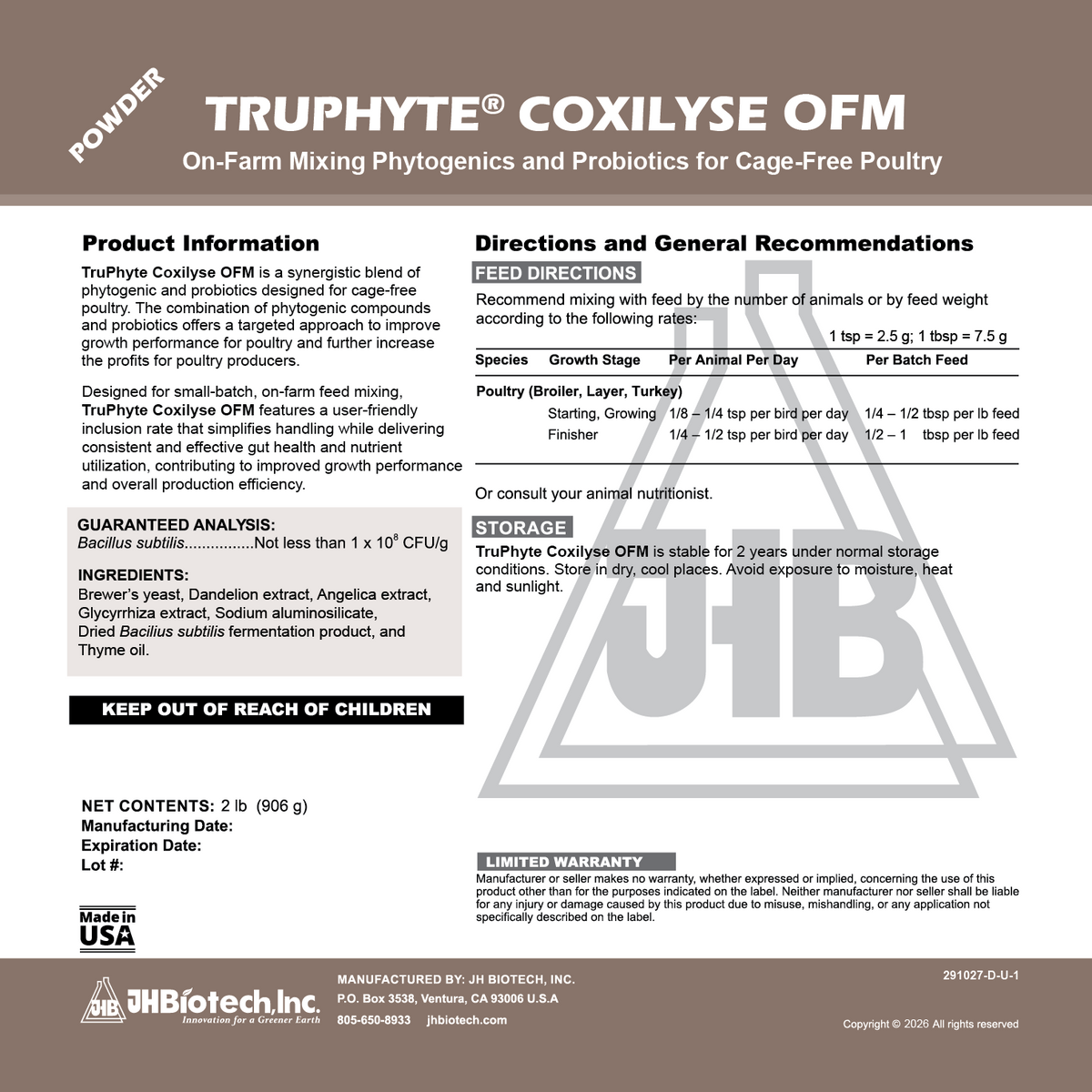 Label information from Truphyte Coxilyse OFM package
