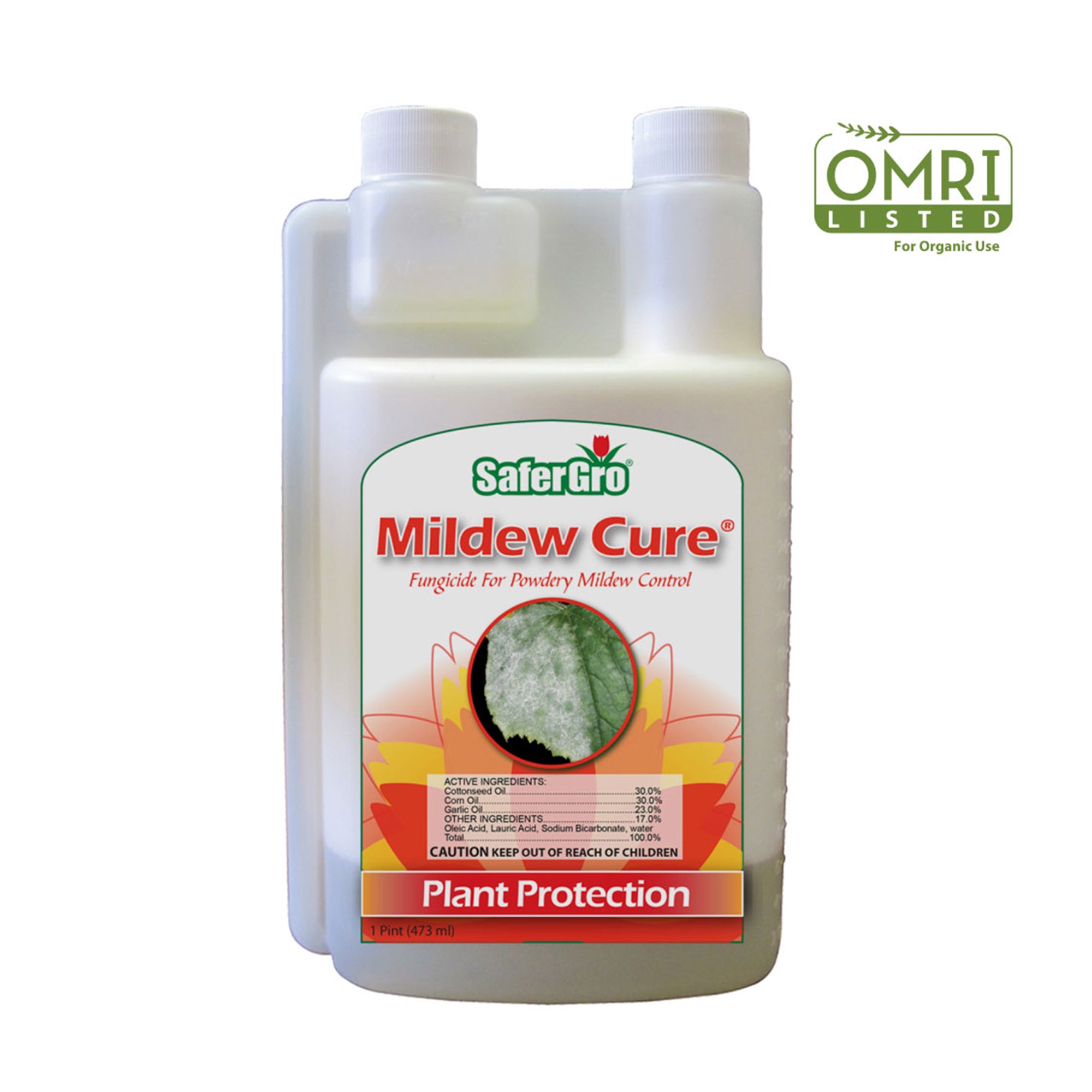SaferGro Mildew Cure bottle with label on a white background