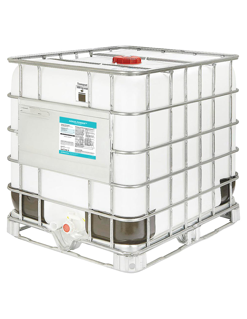 A white container with a lid on it, filled with Aqua Power™ 5-1-1, an organic fish fertilizer by JH Biotech Inc.